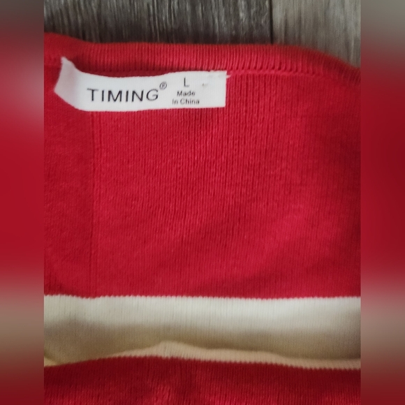 Timing Color Block Red, Pink, and Cream Striped Knit Midi Skirt Set - Picture 6 of 12